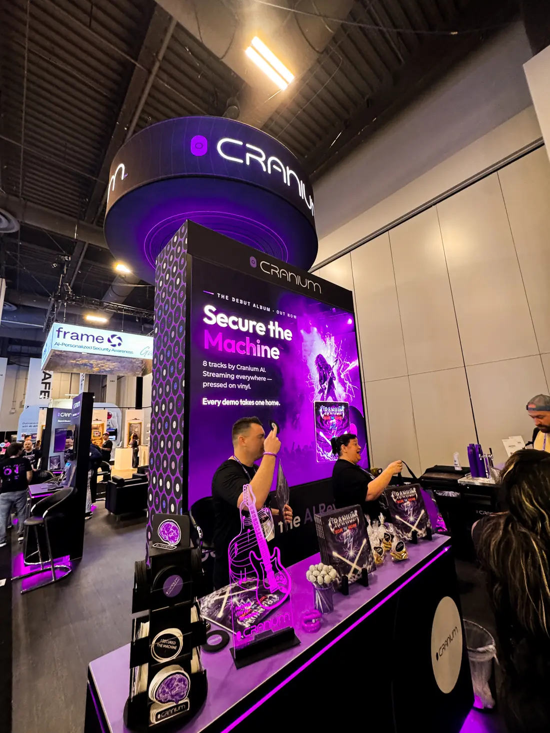 The Cranium stage and the &ldquo;Secure the Machine&rdquo; tower on the Black Hat Business Hall floor