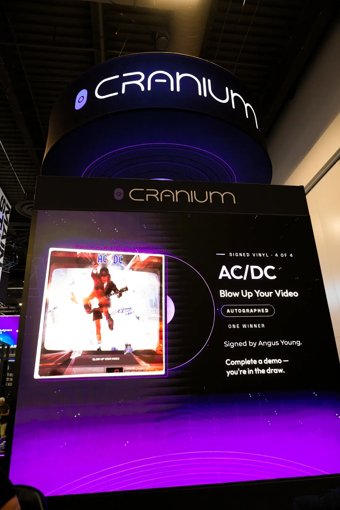 The signed AC/DC record on the Cranium prize wall