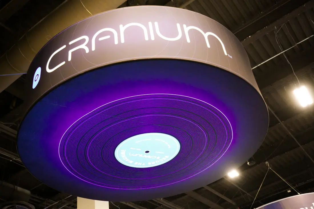 The twelve-foot Cranium vinyl ring hanging above the stage