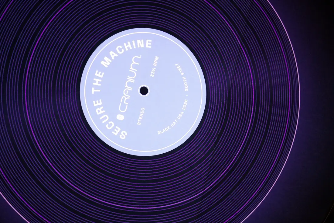 The &ldquo;Secure the Machine&rdquo; record label, close up