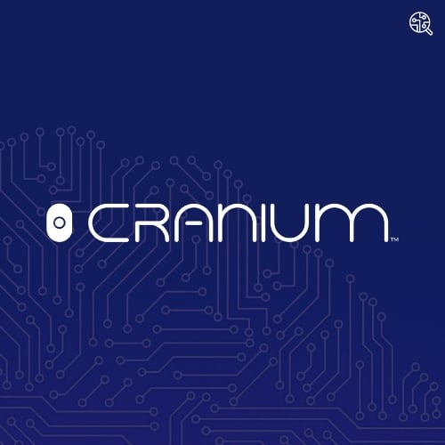 Cranium logo with a digital texture brain in the background