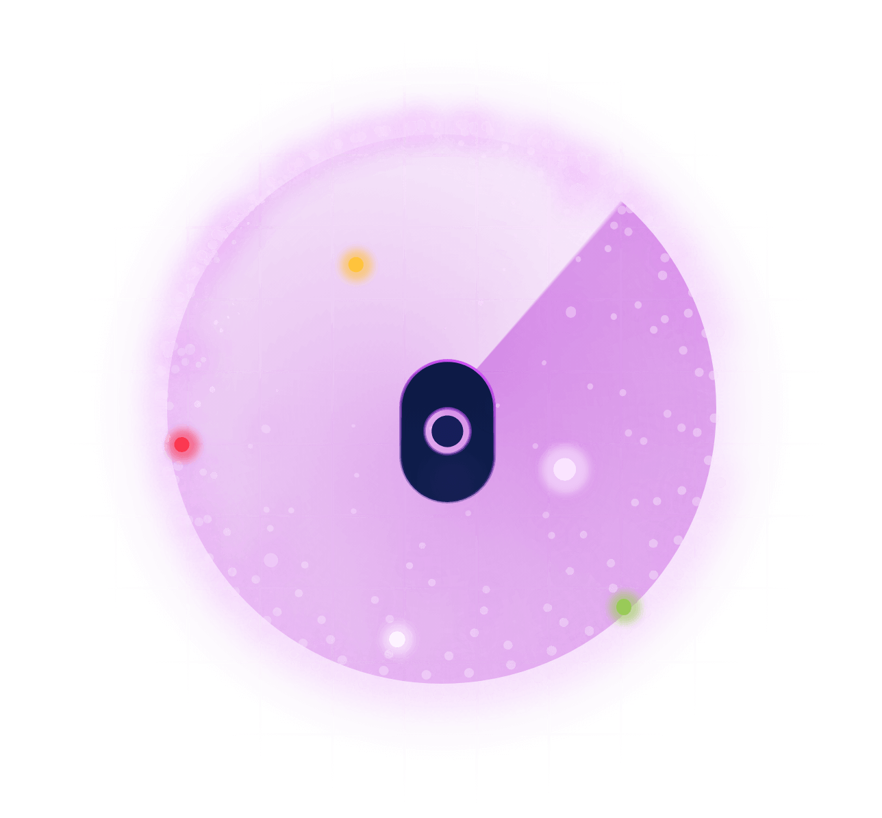 Cranium logo icon in the middle of a purple circle with glowing dots around