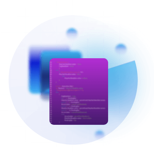 abstract digital image of code and blue orbs