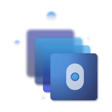 Craniums logo icon on top of stacked squares and floating blue orbs