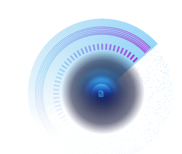 blue and purple radar graphic with document icon in center