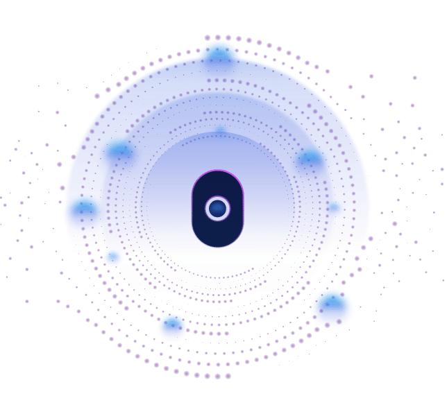 Cranium logo centered in digital spiral with gradient orbs.