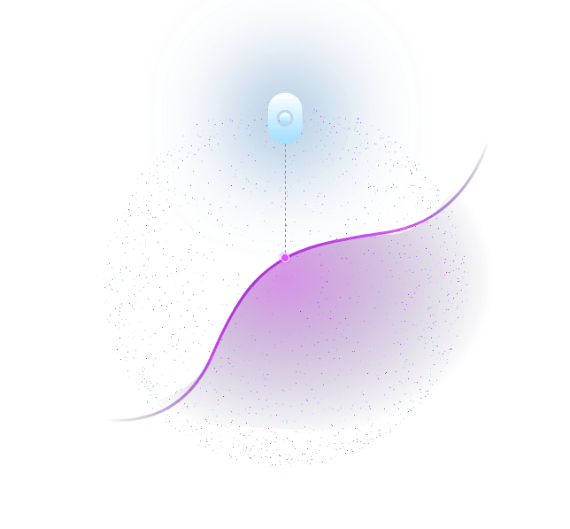 purple wavy line with a data point and craniums logo icon connected by a dotted line