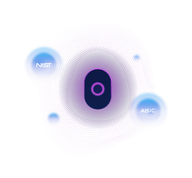 Craniums logo icon with NIST and AISIC logos and blue floating orbs