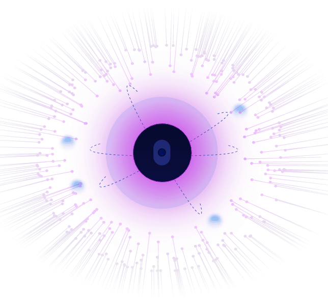 Cranium icon in digital nucleus with pink gradient radial dots